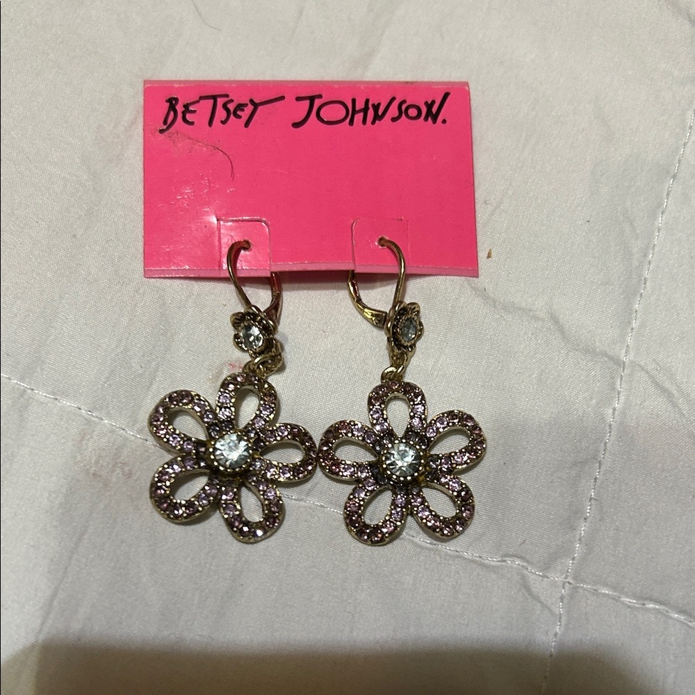 Betsey Johnson Pink and Gold Floral Earrings